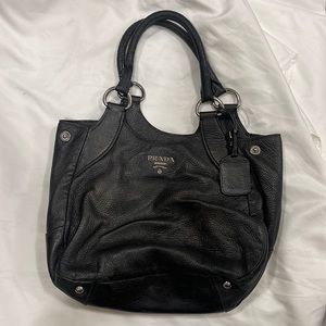Prada Black Vitello Daino Leather Hobo